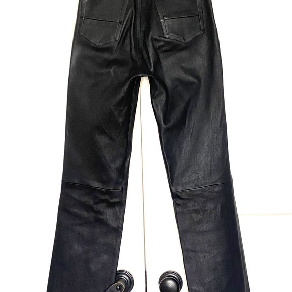 AMIRI BLACK NAPPA LEATHER STRETCH HIGH RISE STRAIGHT LEG PANTS SIZE: 2 (XS) - Picture 6 of 10